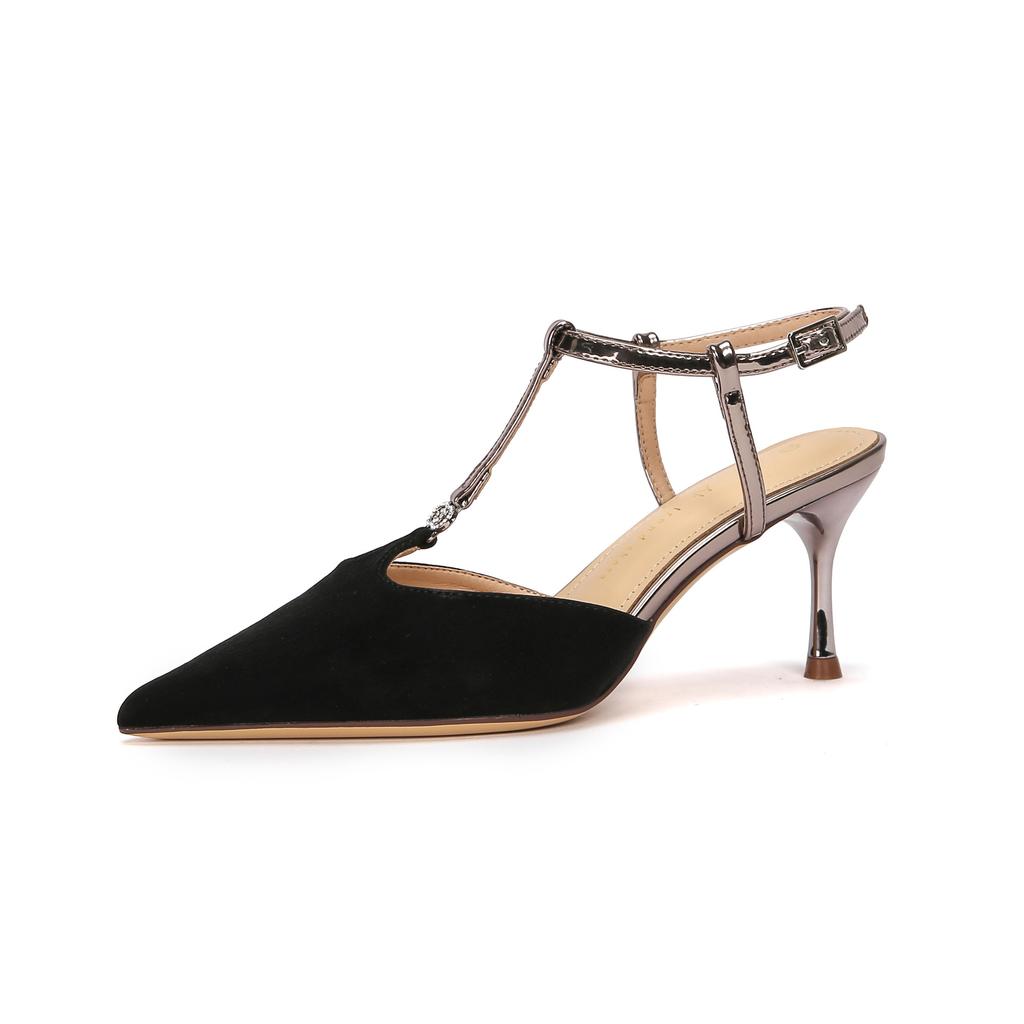 H1933-46 Solid Color Summer Women's Shoes Half Bag Head Rear Empty Stiletto High Heel Sandals Women's Word with Pointed Shoes Children