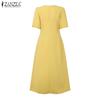 ZANZEA Women Casual V-Neck Summer Short Sleeve Dress