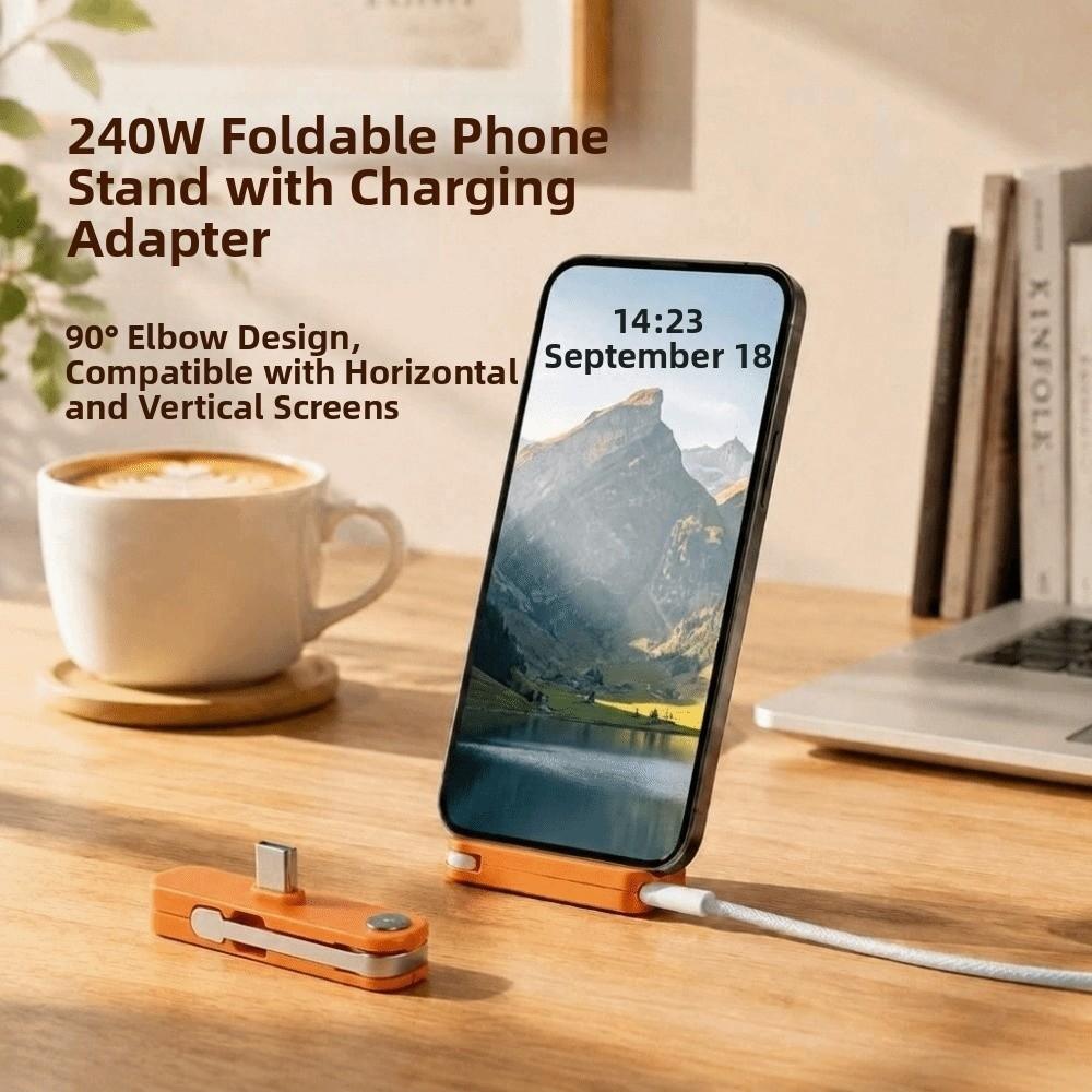 Portable Foldable Phone Holder 240W Fast Charging Right Angle Converter