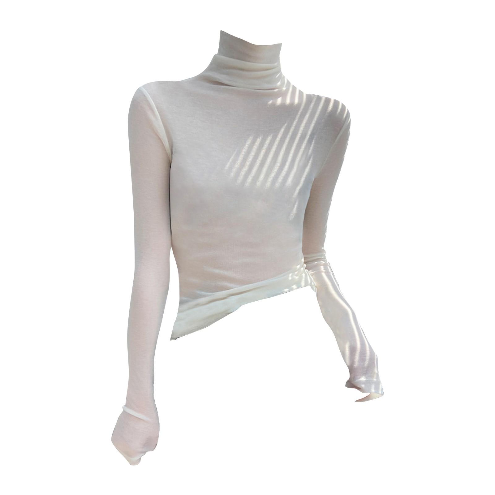 

Stacked High Neck Long-sleeved T-shirt Female Yankee Inner Bottoming Shirt Black Tight Tops XL білий