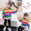 Girls Spring Autumn Rainbow 2 Piece Set Fashionable Casual Outfit For Little Kids Trendy Clothing