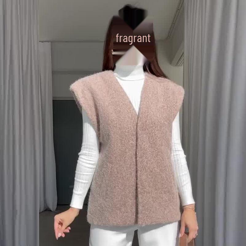 2024 Autumn/Winter Women's Solid Color V-Neck Loose Casual Vest