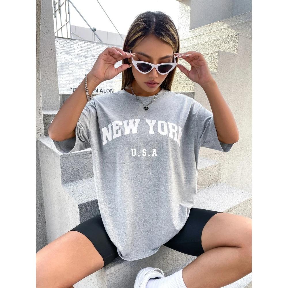 U.S.A New York USA City Street Printed Women T Shirts Breathable Summer T-Shirt Fashion Plus Size Clothing O-Neck Short Sleeve M