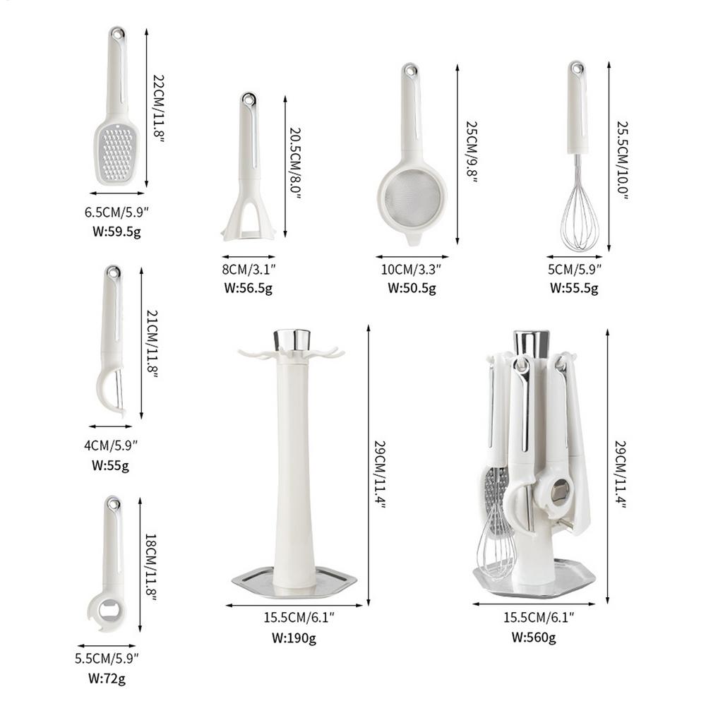 

Набор кухонной утвари Овощечистка с подставкой для хранения Включает открывалку для бутылок Овощечистку Терку Венчик и Сито для домашней кухни белый