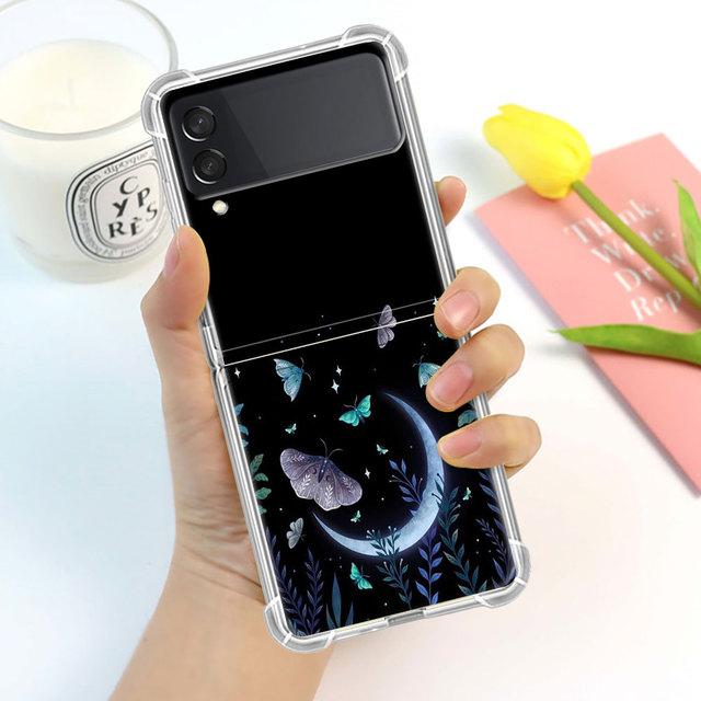 Husă de lux Butterfly Flower pentru Samsung Galaxy Z Flip 3 4 5g Funda Z Flip3 Clear Pc Hard rezistentă la șocuri Coque Shell