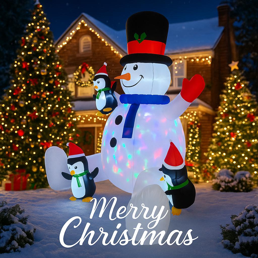 6.89FT Inflatable Toy LED Lights Snowman Penguins Xmas Decorations for Yard Christmas Supplie Home Ornament Festive Holiday Gift