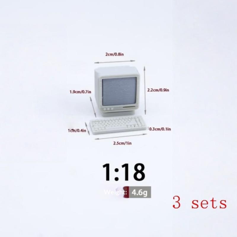 1/3 Sets 1:12/1:18 Dollhouse Mini Retro Desktop Computer Model Toys Miniature Home Scene Ornament Doll House Accessories
