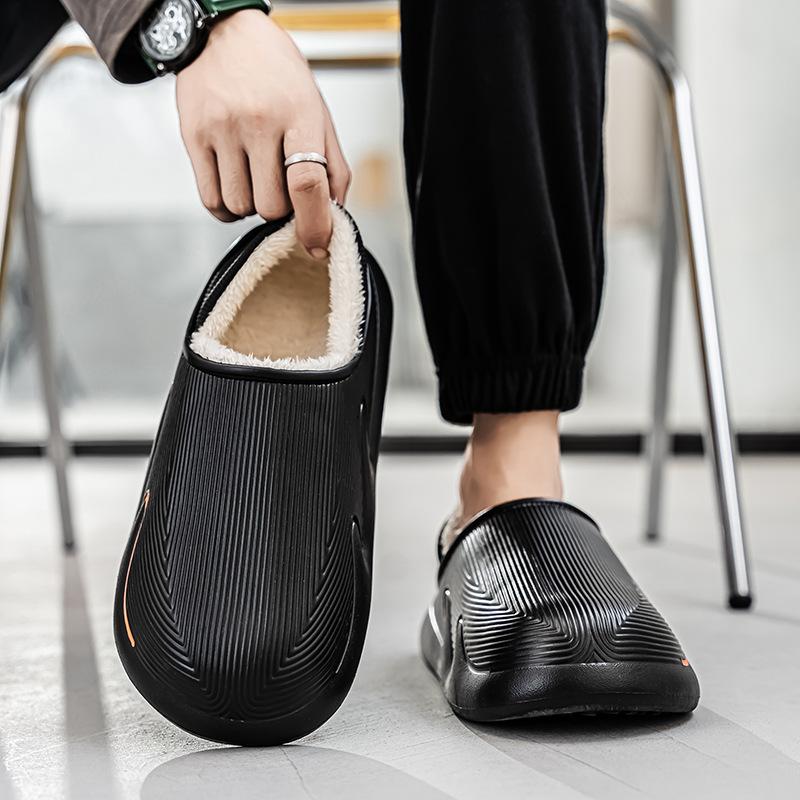 Men's bag heel stepping on shit cotton slippers winter casual home slippers velvet warm platform cotton shoes large size