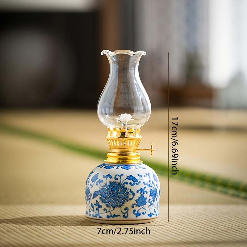 Vintage Blue and White Ceramic Lamp Suitable for Home Desktop Decorative Lighting Altar Ceramic Lamp Stand Candle Holder