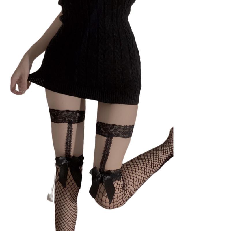Sex stockings, garters, sexy over the knee hollow lace leg rings, bow stitching fishnet stockings, stockings, black silk