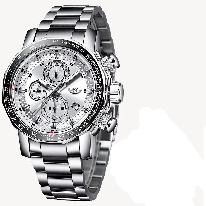 LIGE Watches for Men New Business Sport Chronograph Quartz Wristwatch Clock Waterproof Big Dial Male Watch Reloj Hommes+BOX