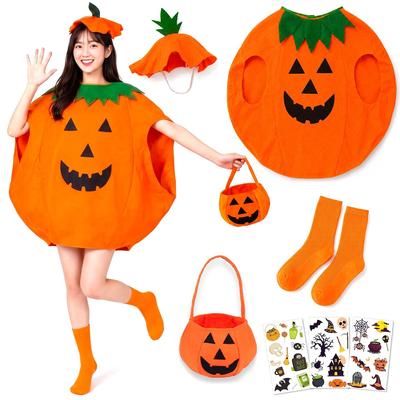 Goreson Halloween Costume Adult Pumpkin Cosplay 7-Piece Set Outfit Hat Candy Bag