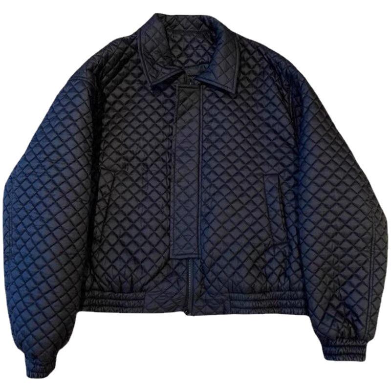 Men's Retro Korean Diamond Pattern Loose Cotton Jacket - Autumn/Winter