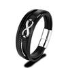Bracciale Infinito Classico da Uomo Braccialetti Intrecciati Multistrato in Pelle per Donne Gioielli in Acciaio Inossidabile Nero Regali