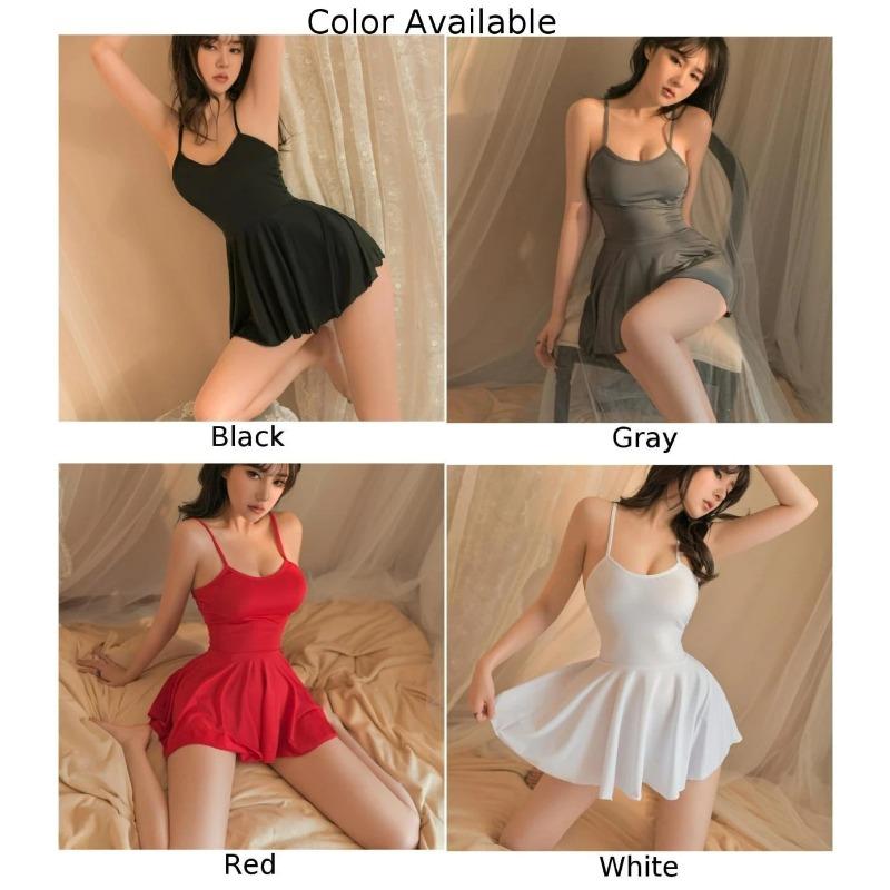 Popular Womens Sheer Pajamas Nightgown Sleepwear Dresses Pleated Cocktail Smooth Camisole Lingerie Dress Party Clubwear