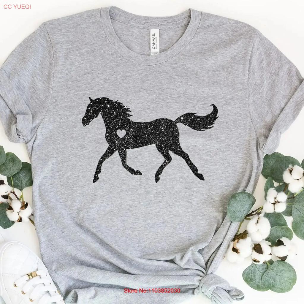 Horse Glitter T Shirt Lover Kid Girl Farmer Equestrian Vintage Stretched Top For Everyday Wear Stylish Designer Clothes