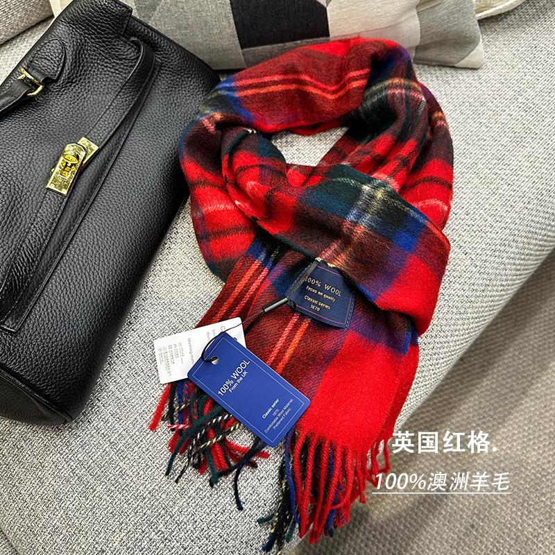 

High Quality 100% Wool Scarf Men Winter Autumn Pure Wool Fashion Classic Warm Thick British Versatile Muffler Male Shawl Women 188-32CM