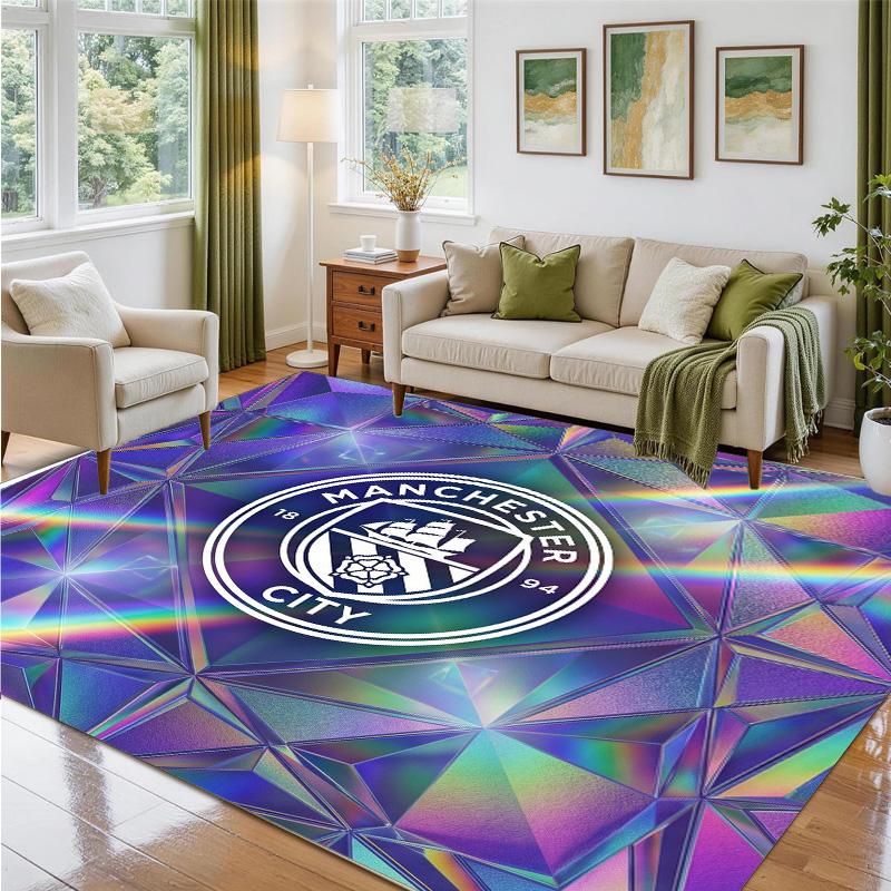 Manchester City Design Crystal Velvet Rug Soft Decorative Mat for Bedroom Entrance