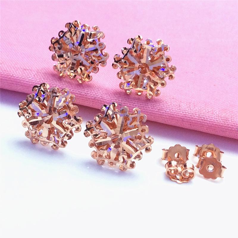 Starryfu Rose Gold Russian 585 Snowflake Stud Earrings, Purple Gold Women's Sparkling Korean Style