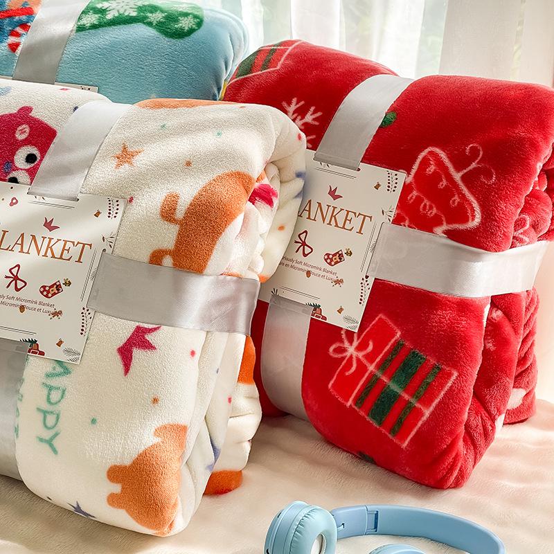 Christmas Flannel Blanket Thickened Large Coral Velvet Blanket Air Condition Blanket Gift Purchase Ribbon Color M098