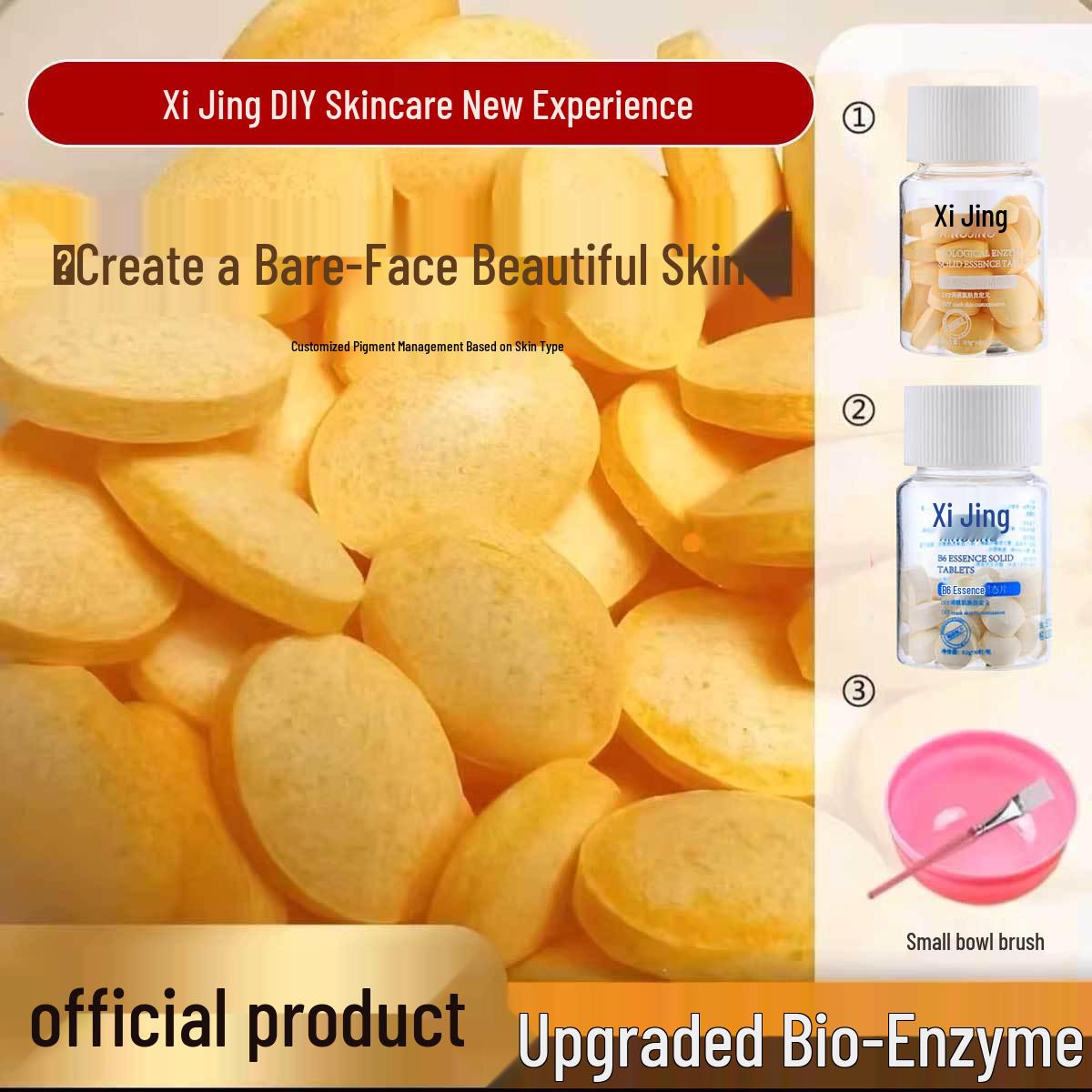 Enzyme Activity Tablets: Enhance Skin Tone, Anti-Wrinkle, Pore Extraction, Tender Skin - Salon Quality Bowl Brush (Random Color)