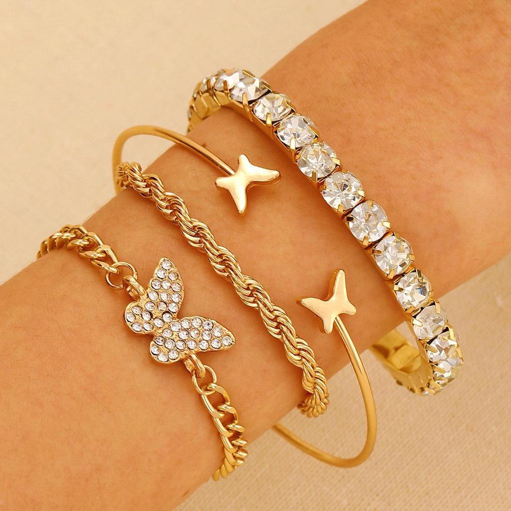Punk Hip-Hop Alloy Bracelet Set - 4 Piece European & American Style