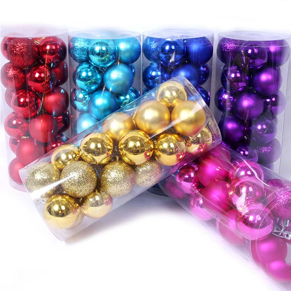 Decorative Christmas Tree Pendants 24pcs/box Glitter Powder Ball Pendant Ornament Christmas Baubles Balls Ornaments Gift
