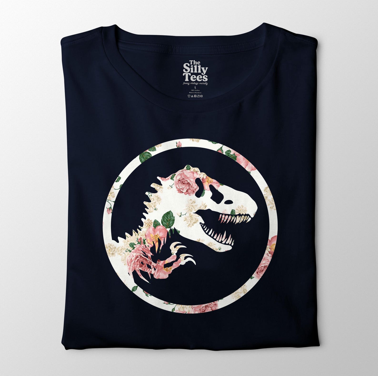 Floral Dinosaur Skull T-Shirt: Feminine T-Rex Dino Tee 3XL