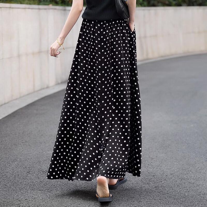 Women's High-Waist Polka Dot A-Line Long Skirt