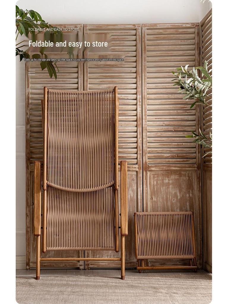Outdoor Balcony Rattan Folding Table and Chairs Set - Woven Recliner for Garden or Patio