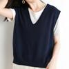 IHUASU Women's Autumn and Winter Loose V-neck Knitted Waistcoat Solid Colour Short Section Sleeve Head Sleeveless Outer Shoulders Vest