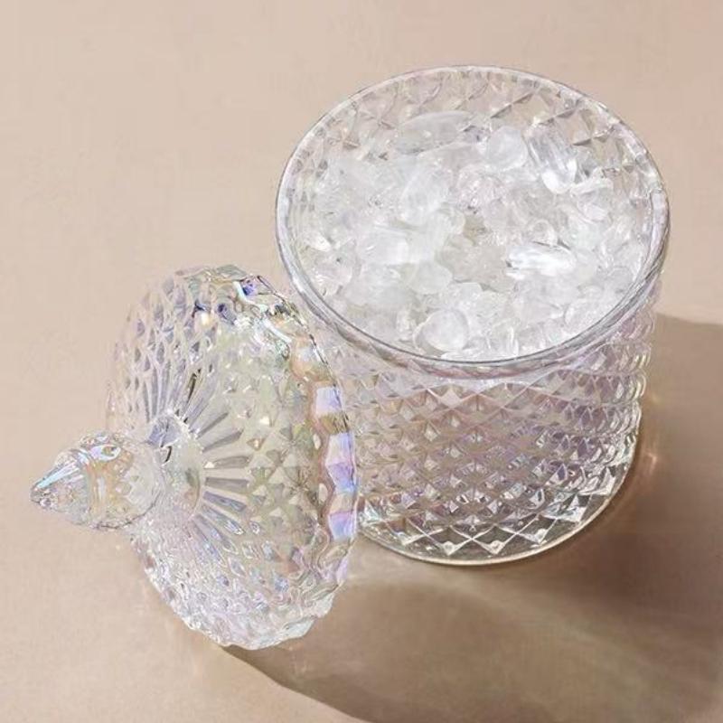 European Crystal Glass Storage Jar,Candy Box Glass Jar with Lid Aromatherapy Candlestick Food Container Living Room Decoration
