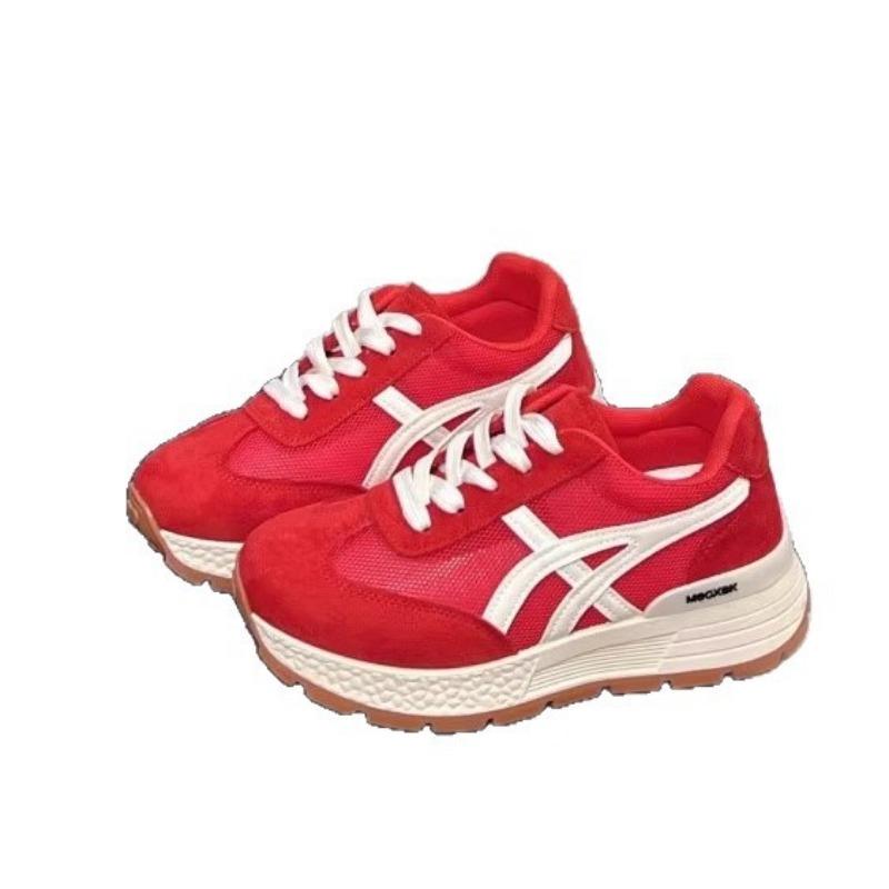 Retro color matching thick-soled women's new mesh breathable small height increase casual sports shoes