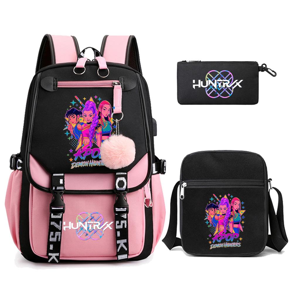 3Pcs/set Anime Kpop Demon Hunters Printed Backpack with Shoulder Bag Pencil Case for Teenager Girl Boy Bookbag Large Capacity Travel Bag Kid Gift