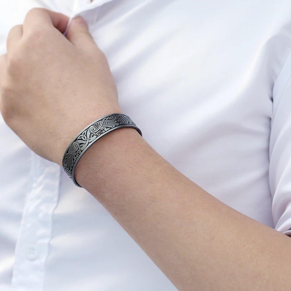 Viking Talisman Health Bracelets Tree Of Life Luck Knot Runes Trinity Magnetic Cuff Bangles Women Men Adjustable Bracelet