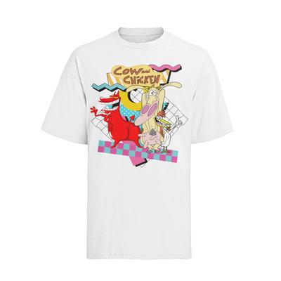Maglietta Divertente Retrò Mucca Pollo Pollo Mucca Fumetto Anni '80 '90 Cotone Biologico T-shirt Uomo Donna Top Uomo