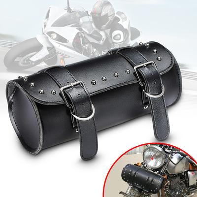 Black Motorcycle Tool Bag Front Fork Handlebar Saddlebag Roll Universal Fit Racing Tail Storage
