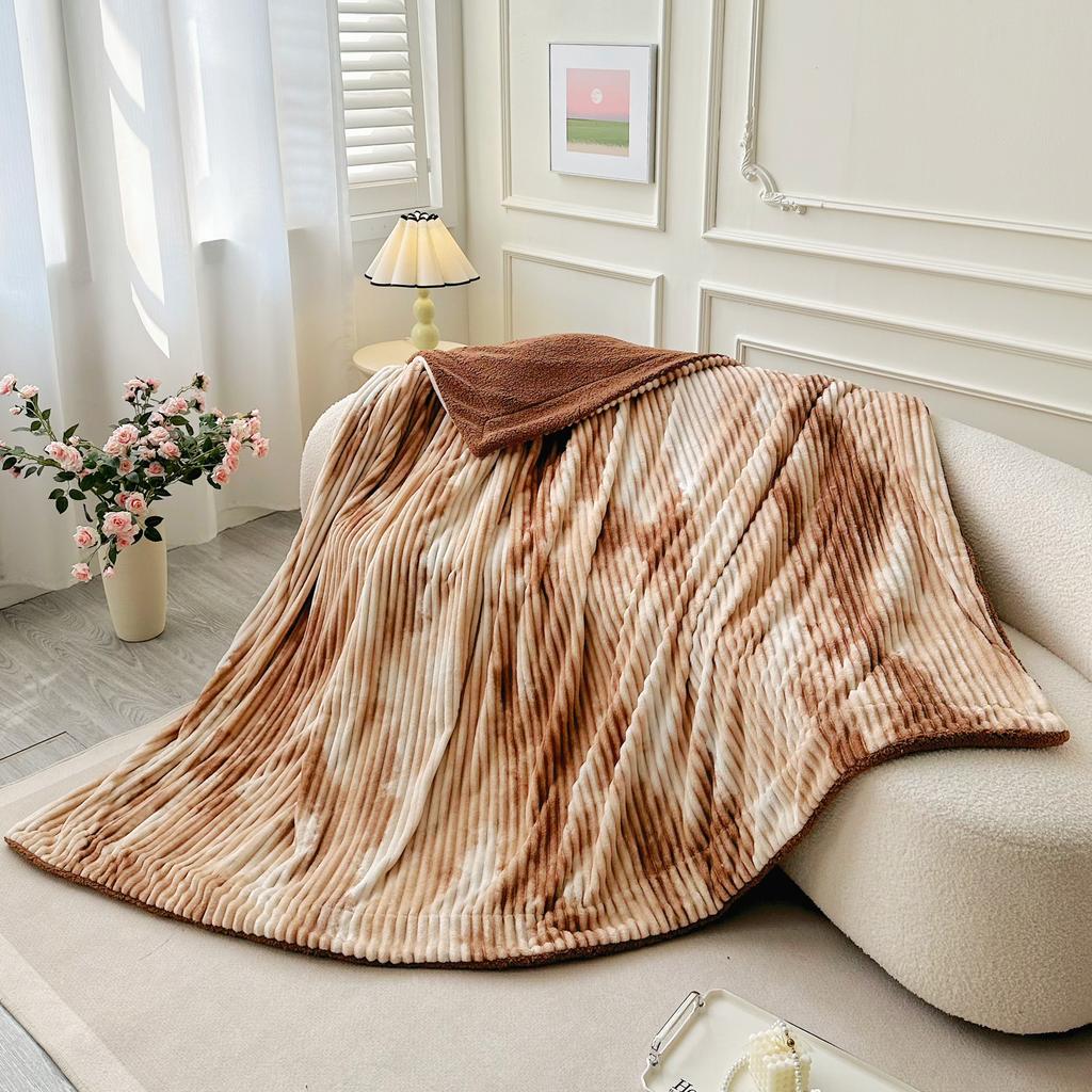 Ink-wash Painting Striped Blanket, Double-Sided Sofa Throw, Flannel Blanket for Air-Conditioned Afternoon Naps