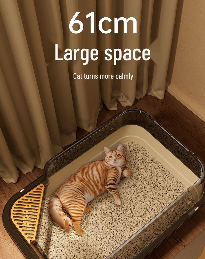 Lettiera per Gatti Semicoperta Extra Large con Bordi Alti e Design Anti-Schizzi