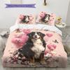 Rosa Berner Sennenhund Muster Bettwäsche Heimdekoration Geburtstagsgeschenk (1 Bettbezug + 2 Kissenbezüge, ohne Füllung)
