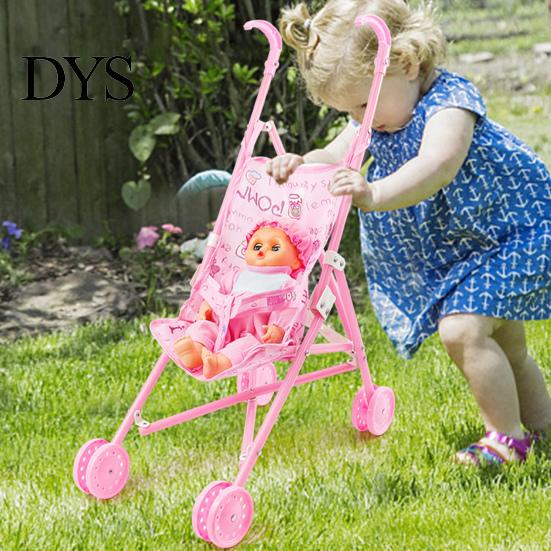 Miniature Stroller 1 Set Doll Sturdy Easy-Fold Lightweight Creative Pram Toy with Baby for Girl Walker