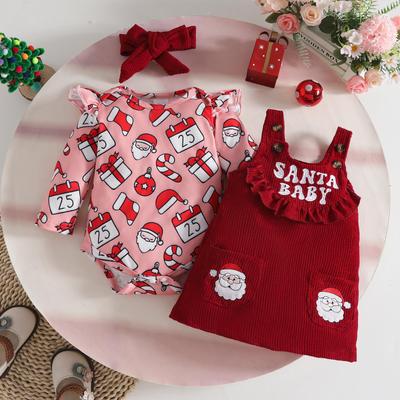 Baby Christmas Corduroy Suspender Skirt Set: Embroidered Dress Romper for Ages 0-1, European & American Style