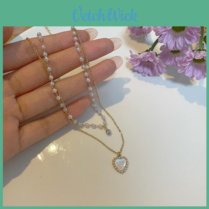 Trendy Heart-shaped Double-layer Pearl Necklace For Women 2022 New Design Minimalist And Versatile Accessory Alloy)