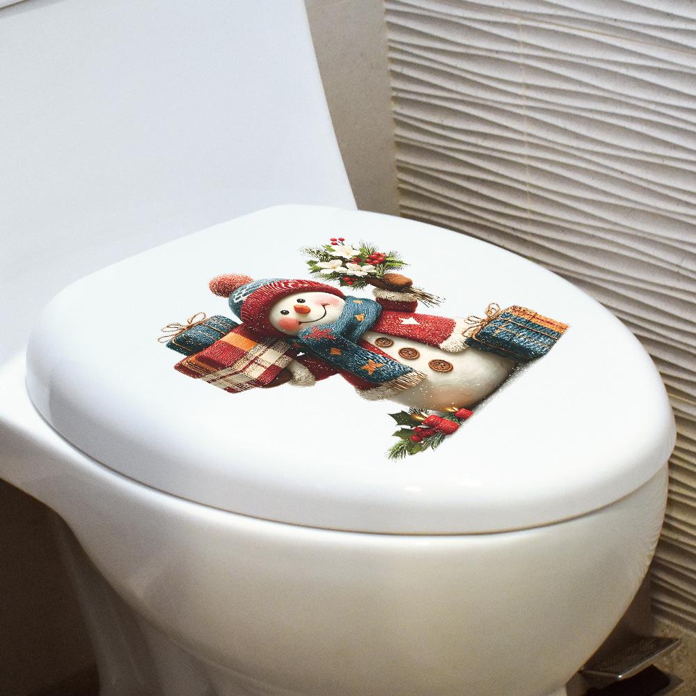 Cartoon Christmas Snowman Flowers and Gifts Bathroom Toilet Stickers Decorative Stickers