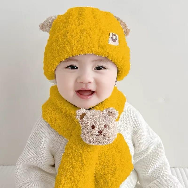 Red panda baby hat scarf integrated two-piece set autumn and winter baby boy and girl winter warm plush hat