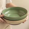 Japanese Solid Color Ceramic Round Large Basin Household King Bowl Tableware Retro Style Large Bowl Soup Bowl Vegetable Bowl Porcelain Bowl