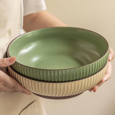 Japanese Solid Color Ceramic Round Large Basin Household King Bowl Tableware Retro Style Large Bowl Soup Bowl Vegetable Bowl Porcelain Bowl