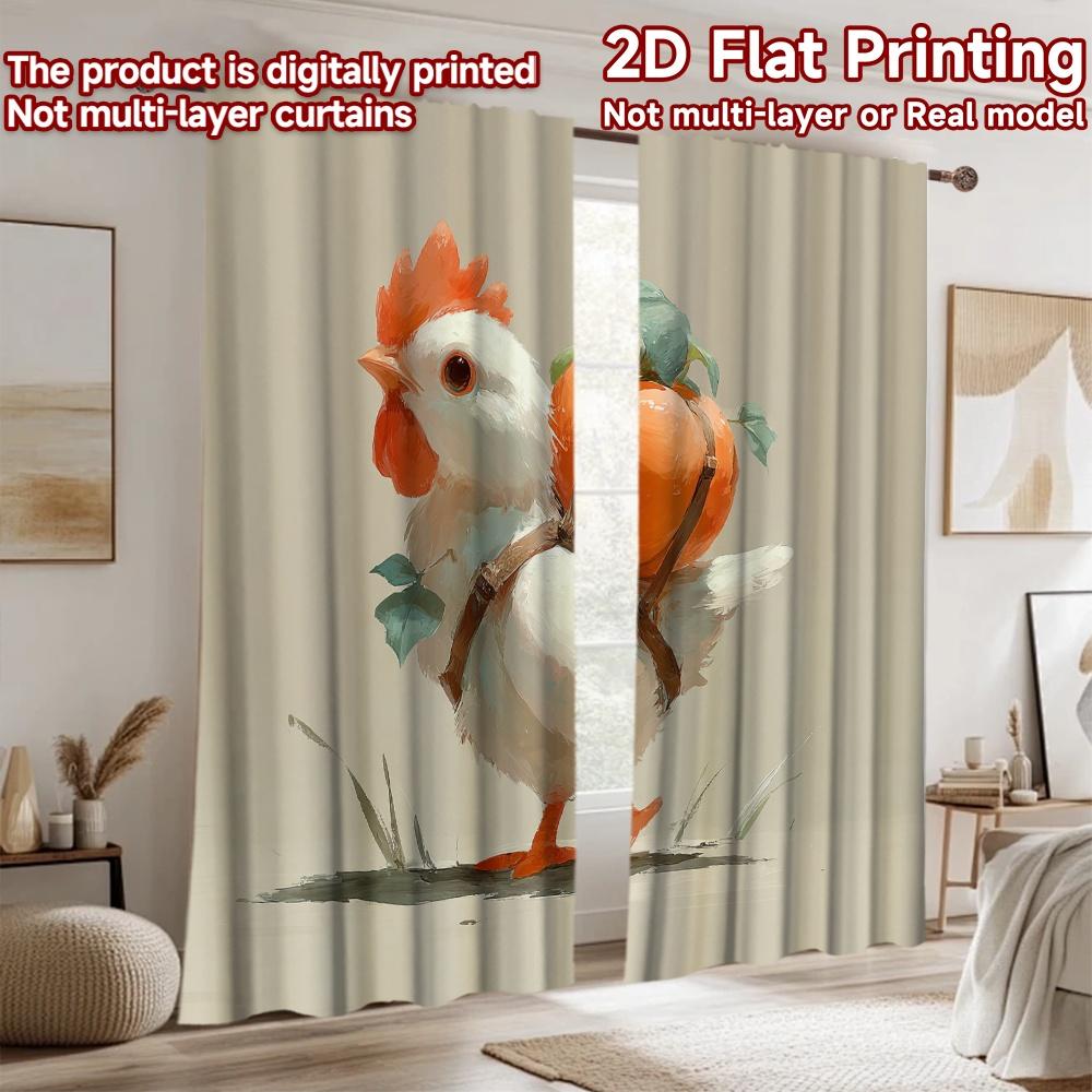 2D flat printing 2pcs Party Curtains Cute Chicken Carrying Pumpkin Digital Printed Polyester Drapes Festive Curtains Perfect for