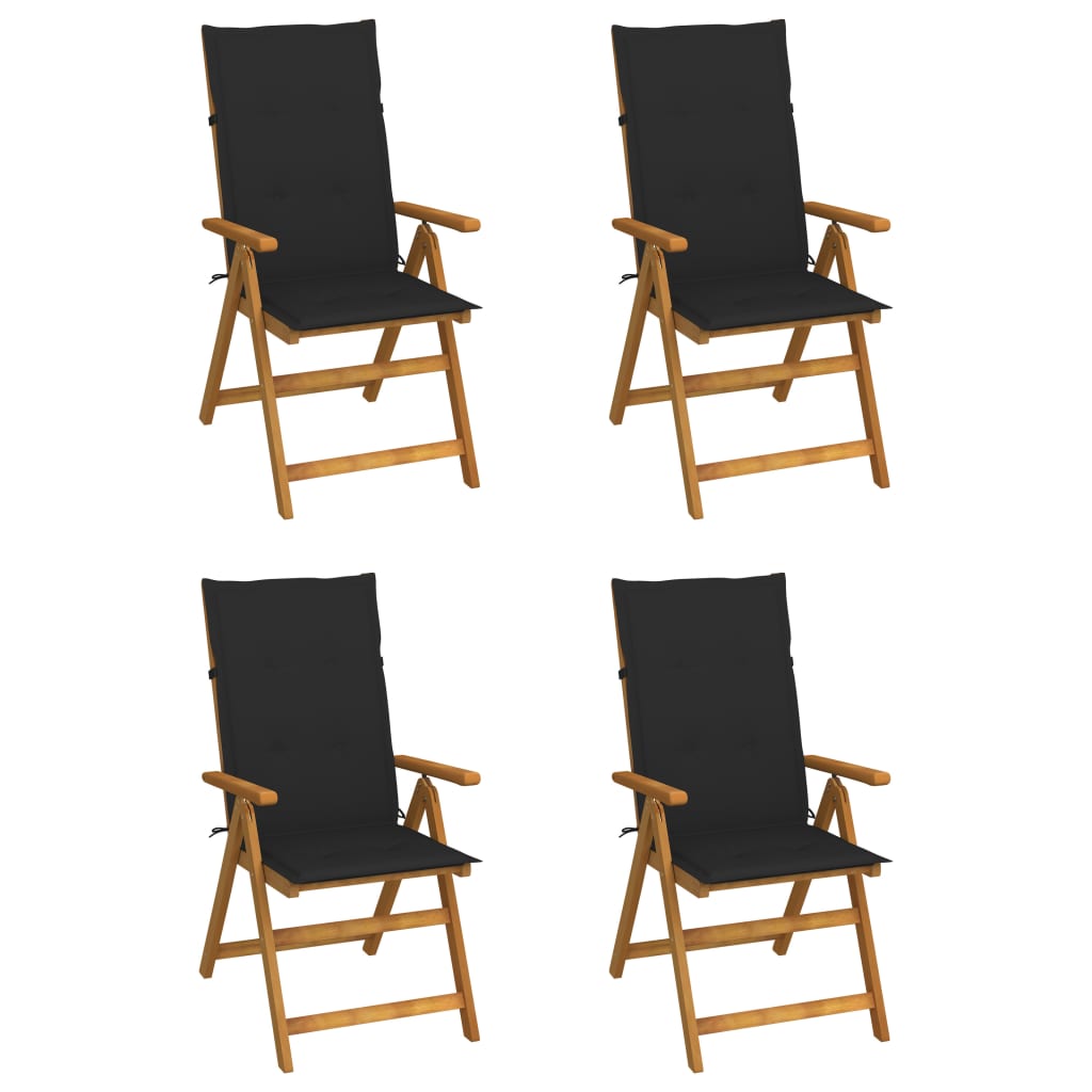 vidaXL 4er-Set verstellbare Klappstühle mit Kissen aus massivem Akazienholz