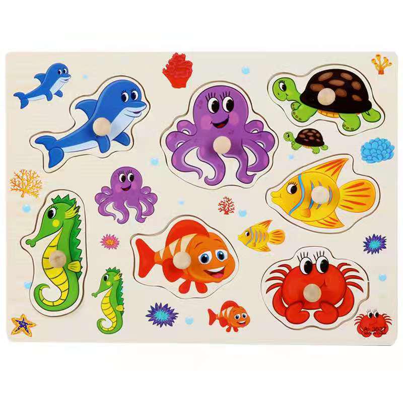Wooden 3D Educational Grasping Board & Puzzle for Children: Animal & Fruit Theme Cognitive Toy